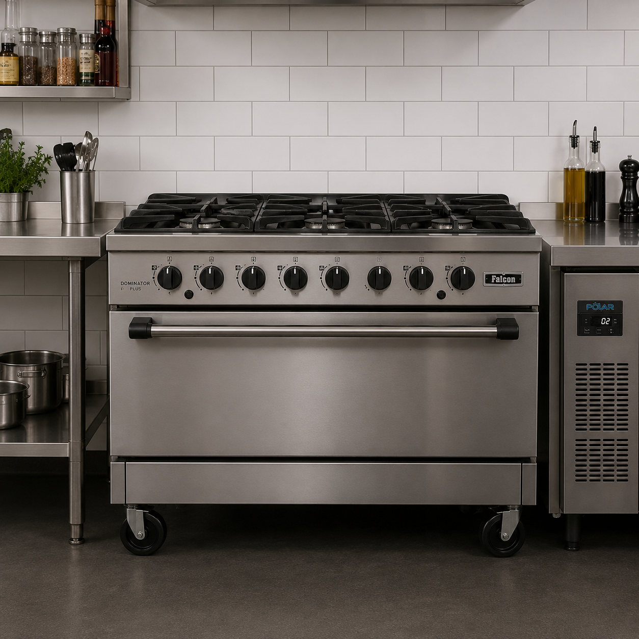 Falcon 6 Burner Dominator Plus Gas Oven Range G3101 with Castors