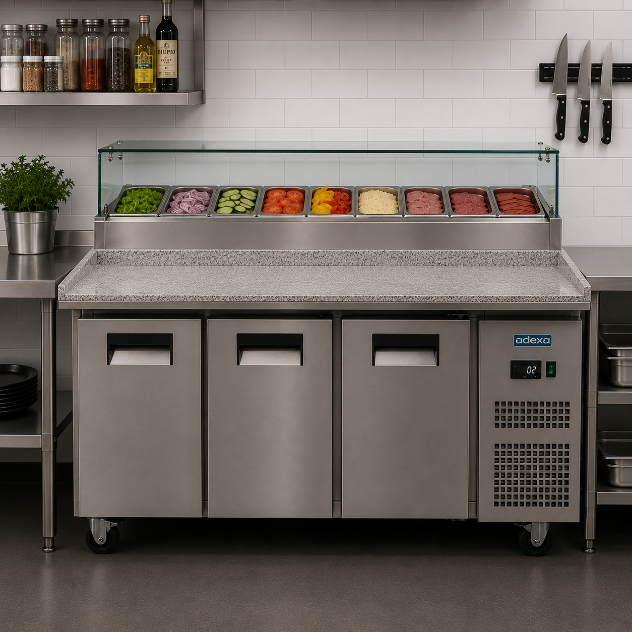 Prep Counter Fridge Glass top Marble countertop 8xGN1/6