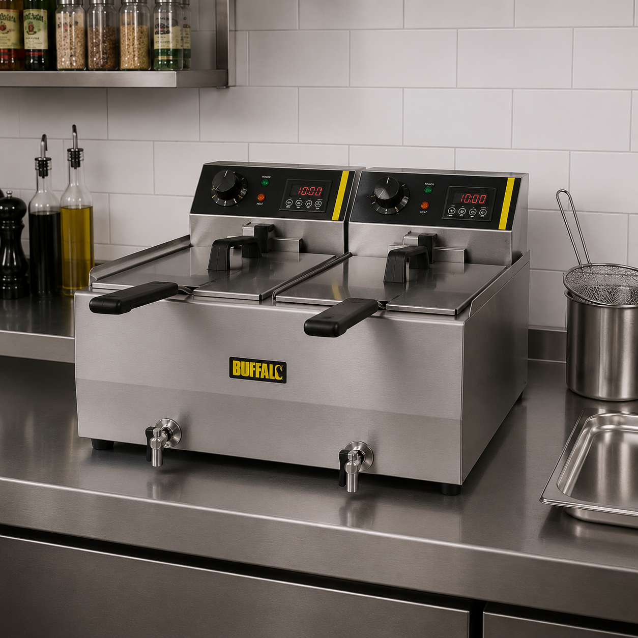 Buffalo Countertop Electric Fryer with Timer 2x8Ltr